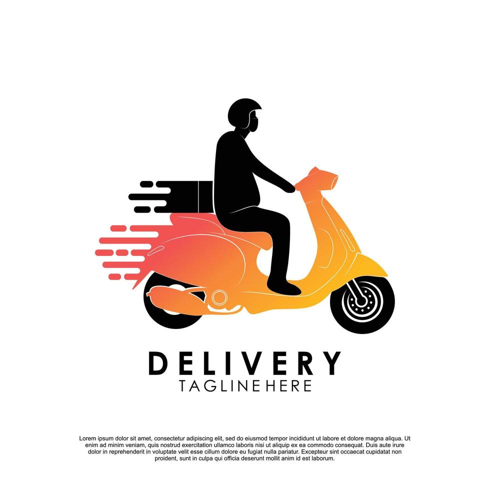 Delivery logo with bike man or courier Premium Vector