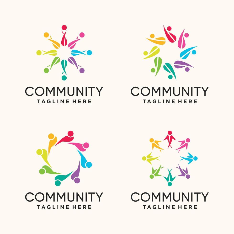 Set bundle team work community people logo design template with creative concept Premium Vector