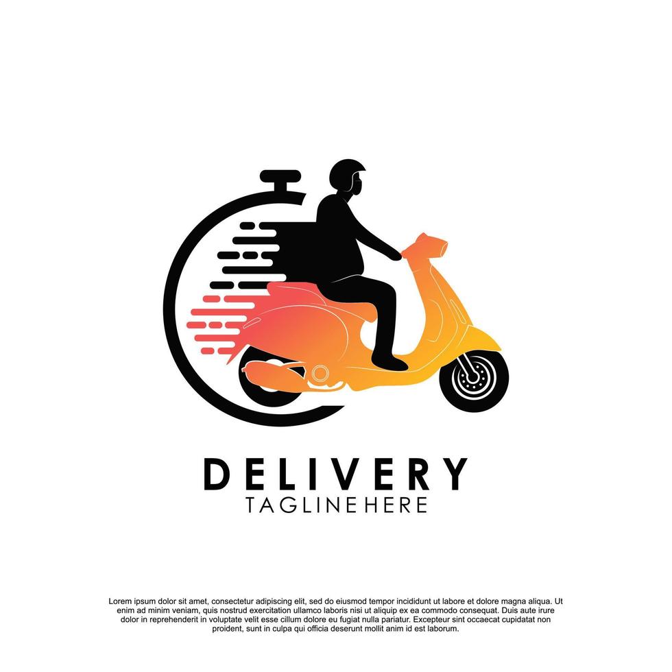 Delivery logo with bike man or courier Premium Vector