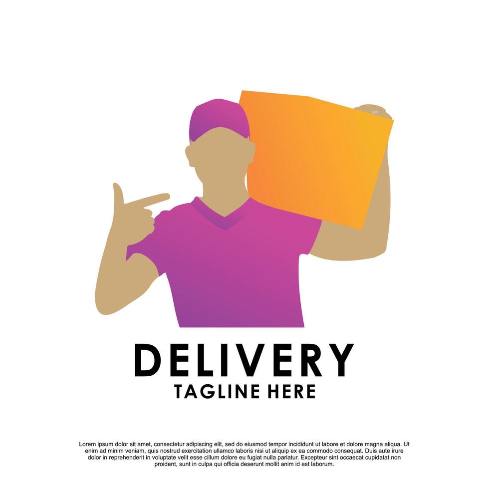 delivery logo design with delivery man or courier Premium Vector