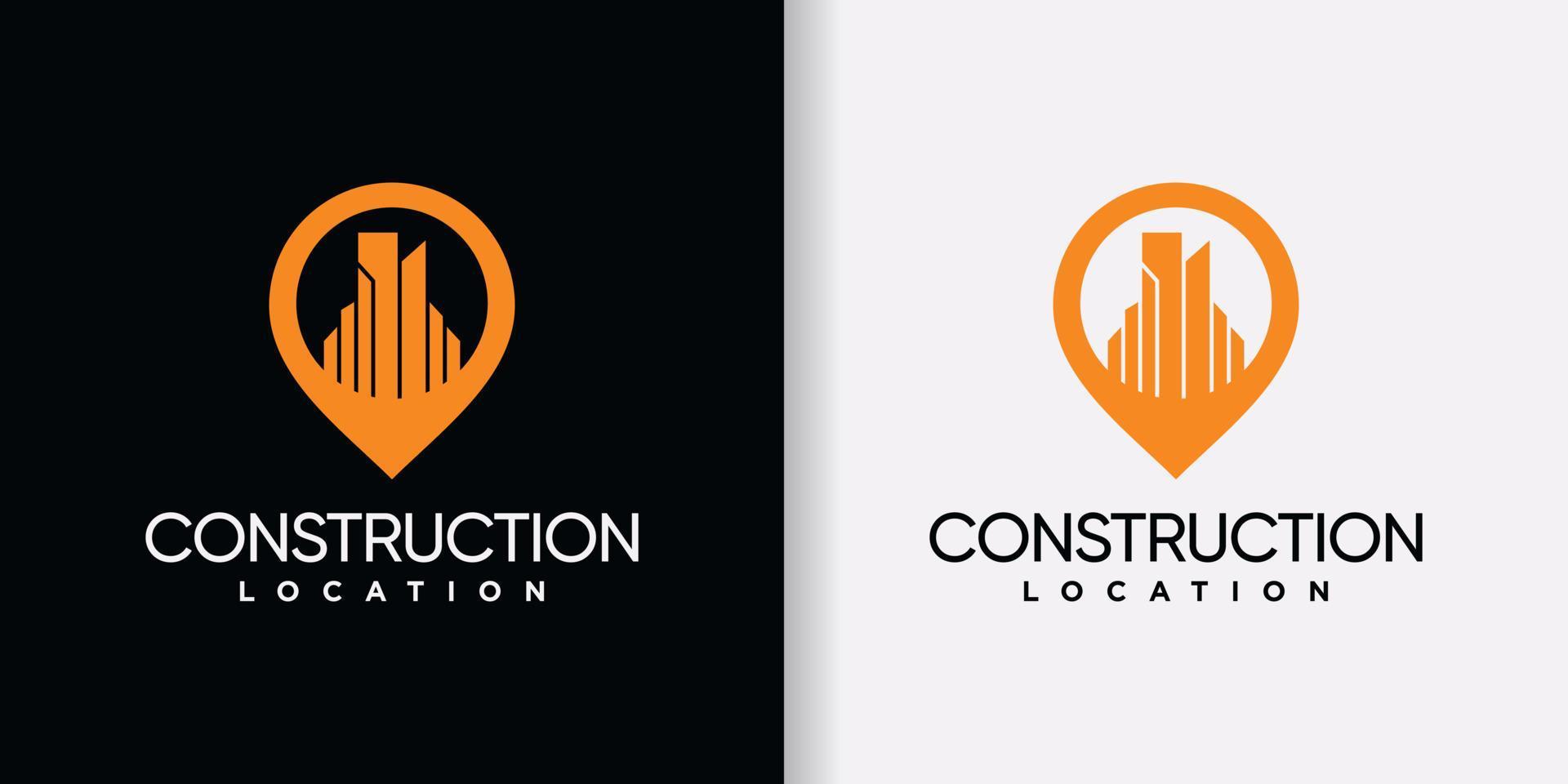Construction logo design with pin point location and unique concept Premium Vector