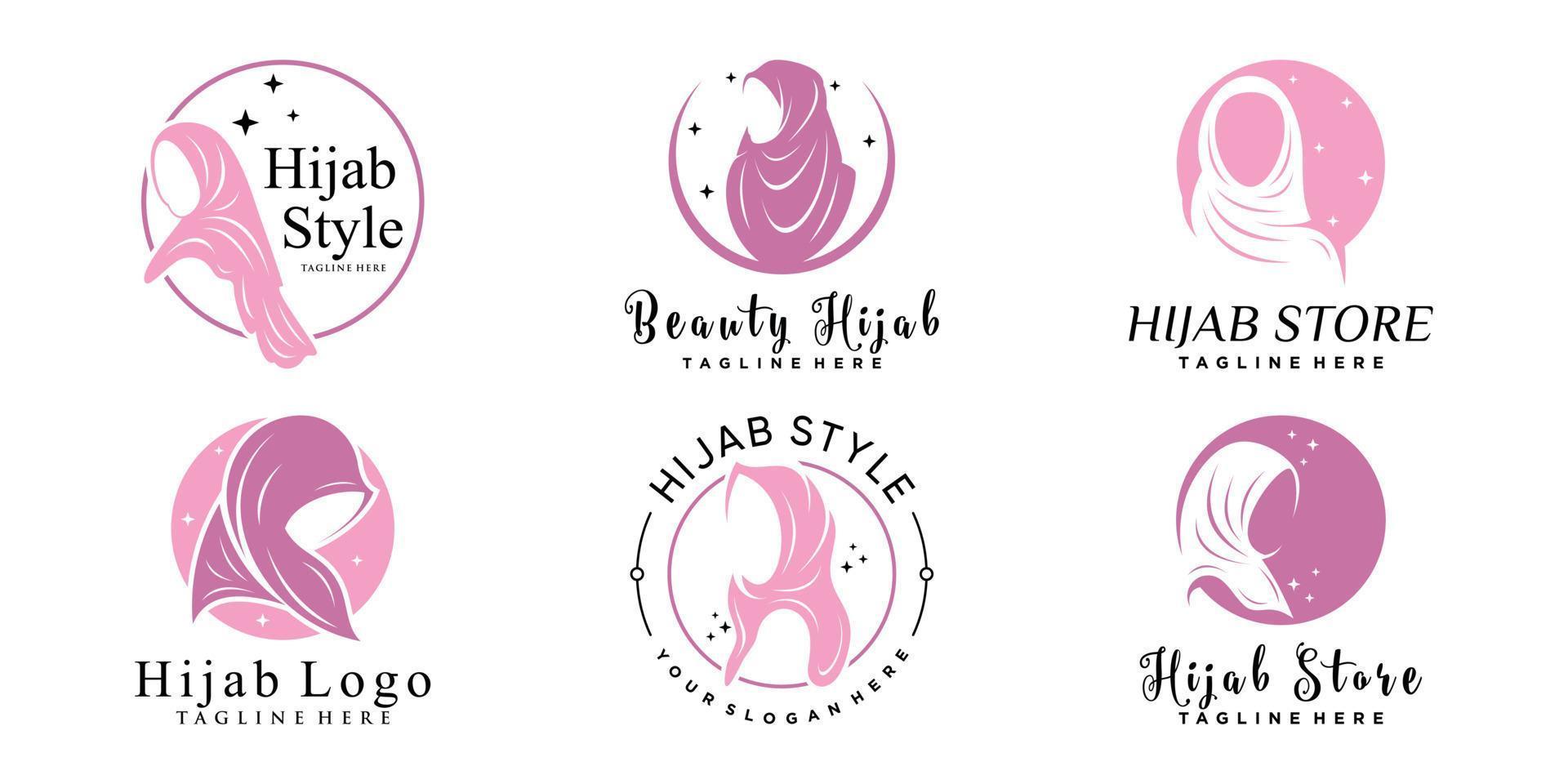 Set bundle of hijab logo design template with unique concept Premium Vector