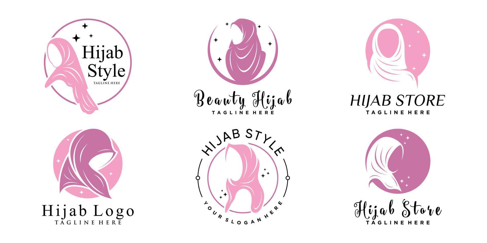 conjunto de plantilla de diseño de logotipo hijab con vector premium de concepto único