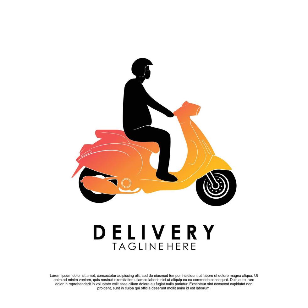 Delivery logo with bike man or courier Premium Vector