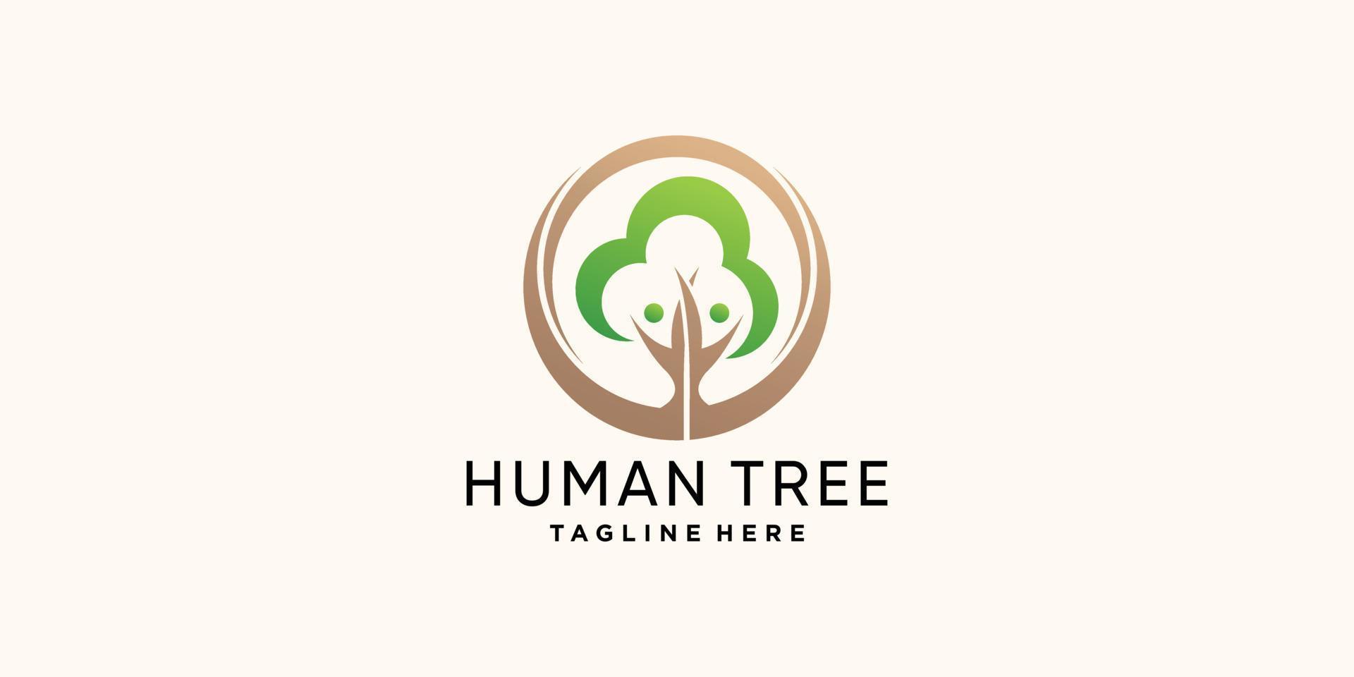 plantilla de diseño de logotipo de árbol humano creativo con elemento de hoja y vector premium de concepto de estilo moderno