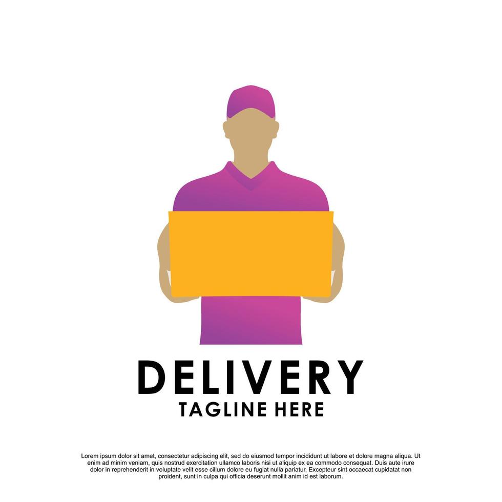 delivery logo design with delivery man or courier Premium Vector