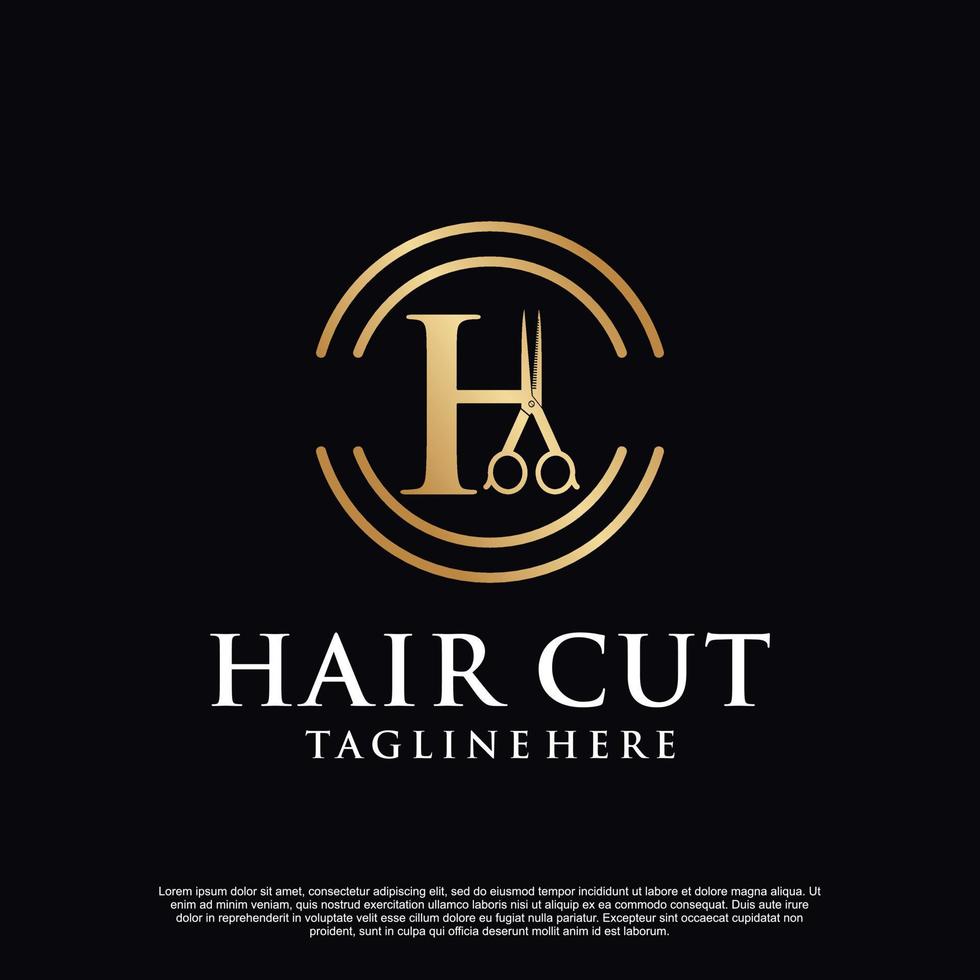 Letter h logo design with a combination of scissors premium vector