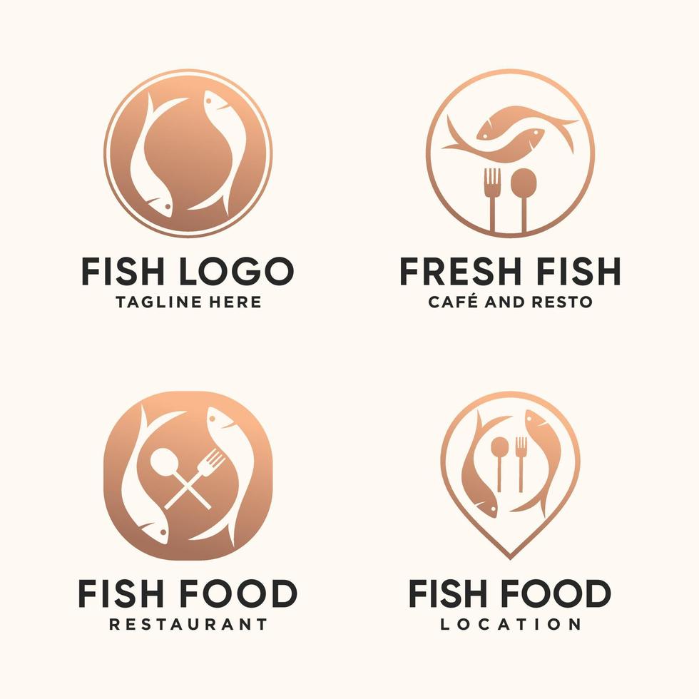 Set bundle of fish logo design for restaurant and cafe with line art style Premium Vector