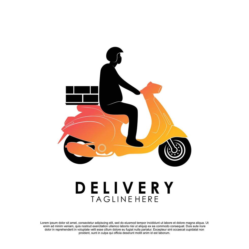 Delivery logo with bike man or courier Premium Vector