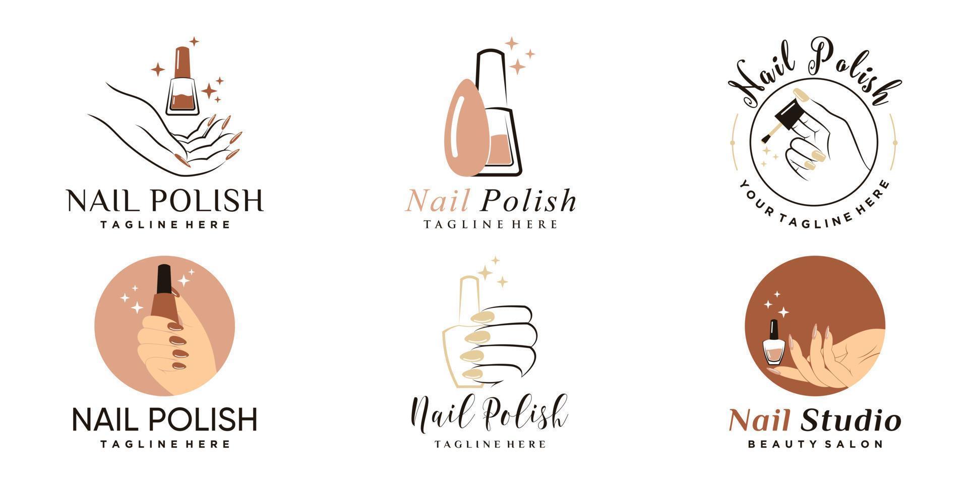 Nail studio or nail polish icon set logo design for beauty salon with unique concept Premium Vector