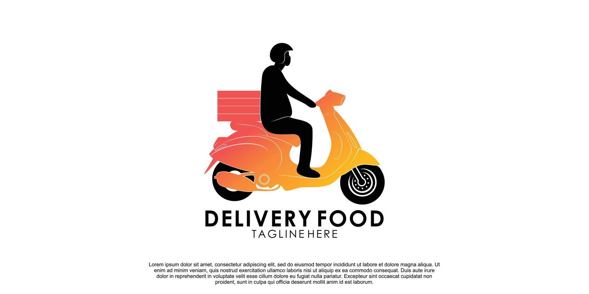 Delivery logo with bike man or courier Premium Vector