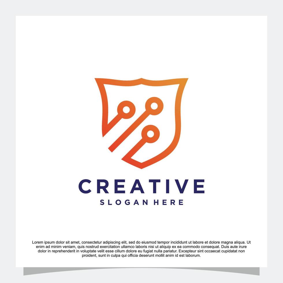 shield logo design with technology concept premium vector