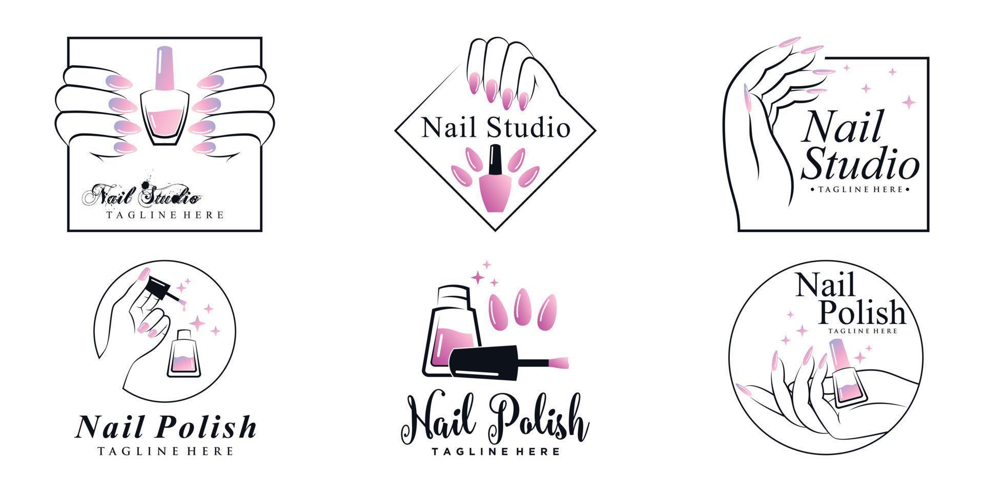 Set of nail polish icon logo with creative element and modern concept Premium Vector part 3