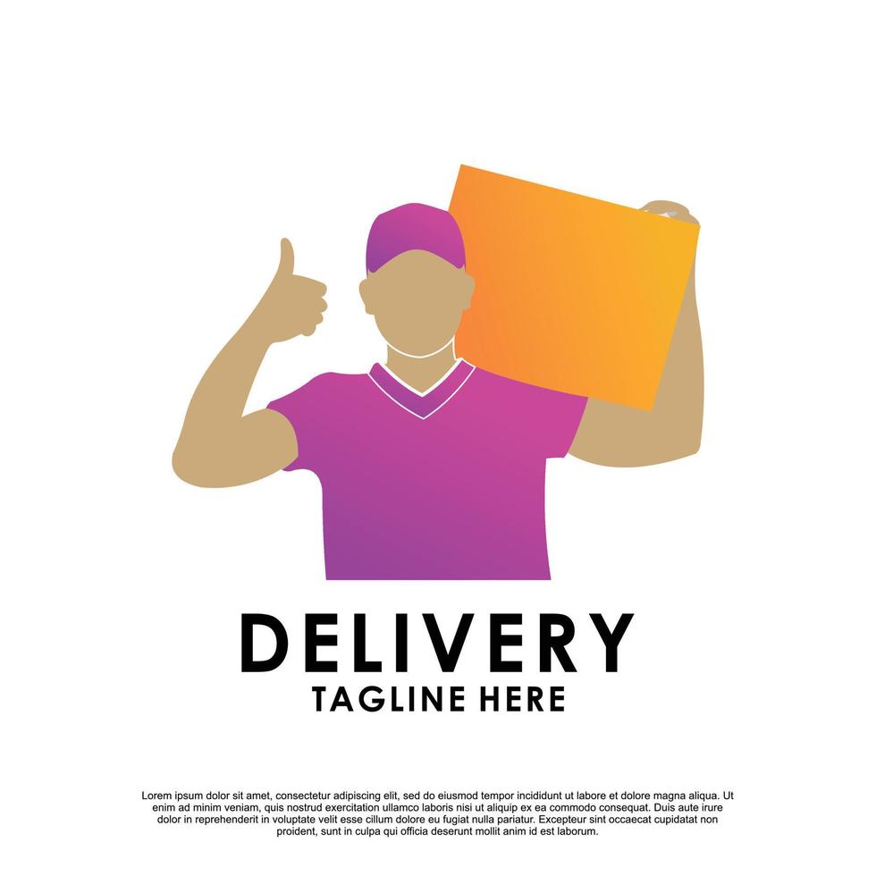 delivery logo design with delivery man or courier Premium Vector