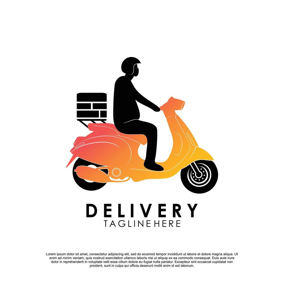 Delivery logo with bike man or courier Premium Vector