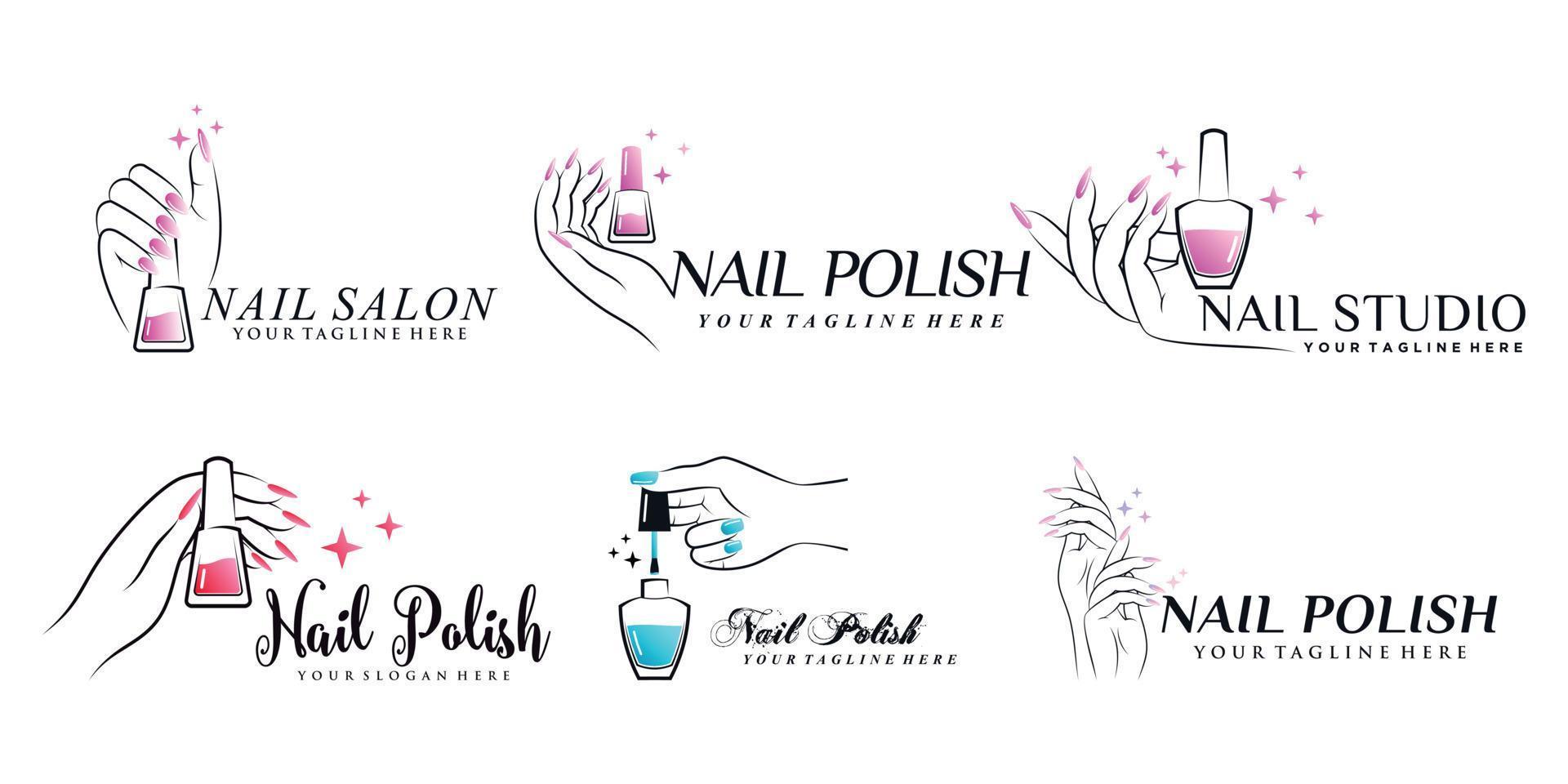 conjunto de logotipo de icono de esmalte de uñas con elemento creativo y concepto moderno vector premium parte 1