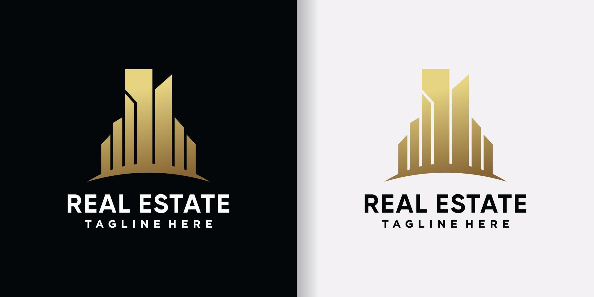 Elegant real estate logo design template with golden color and creative concept Premium Vector