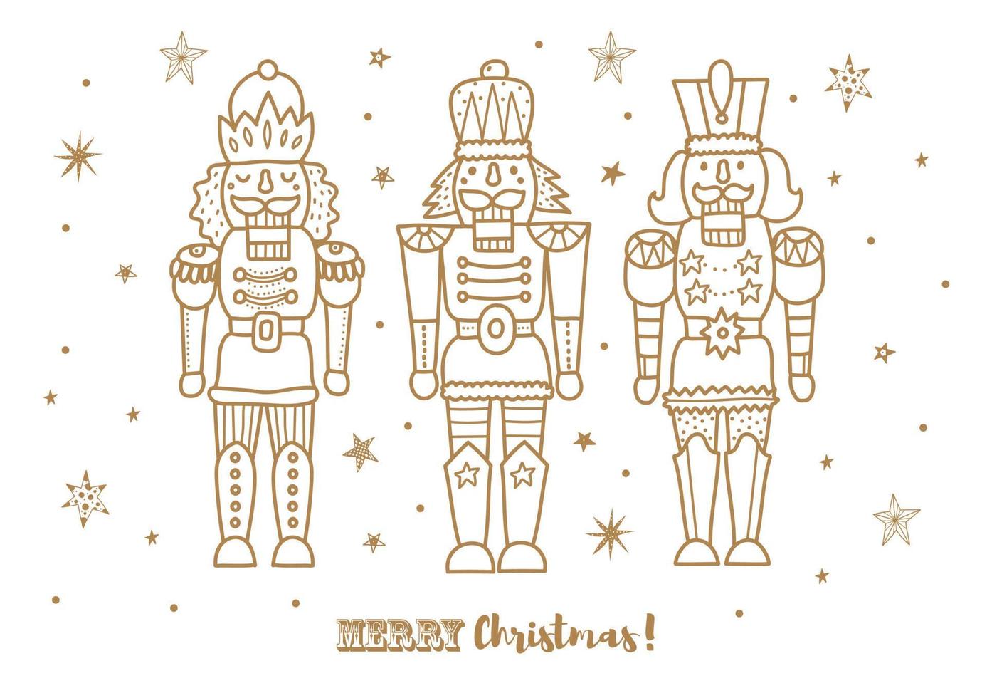 Gold Nutcracker. Cute Christmas vector poster.