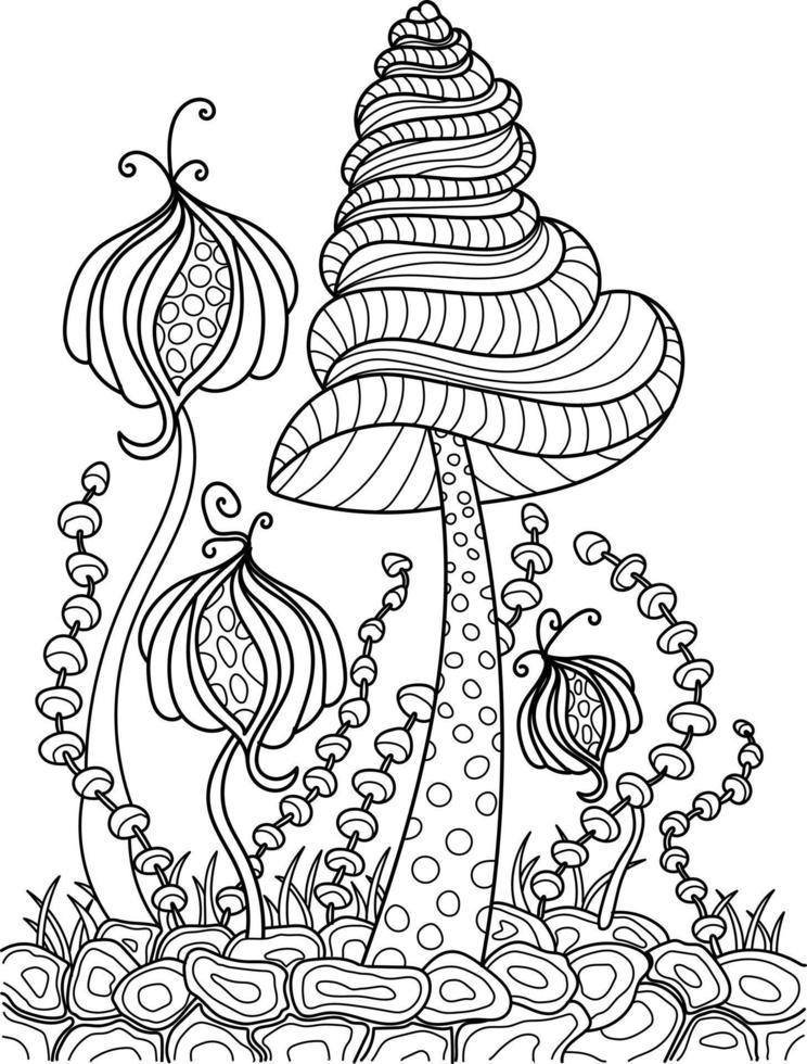 Magic Mushroom Coloring Page For Adults vector