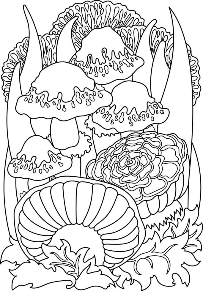 Fantasy Mushroom Coloring Page For Adults vector