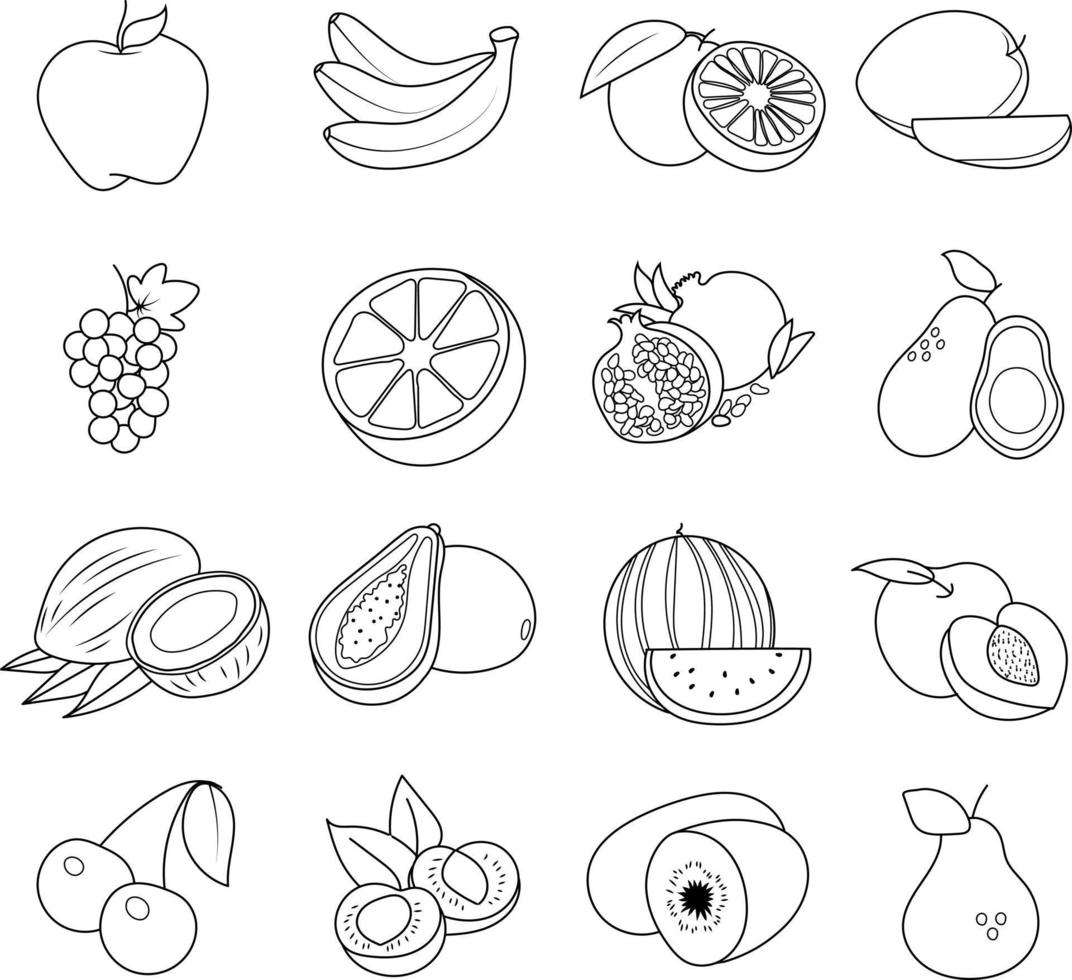 conjunto de iconos de frutas de doodle dibujado a mano vector