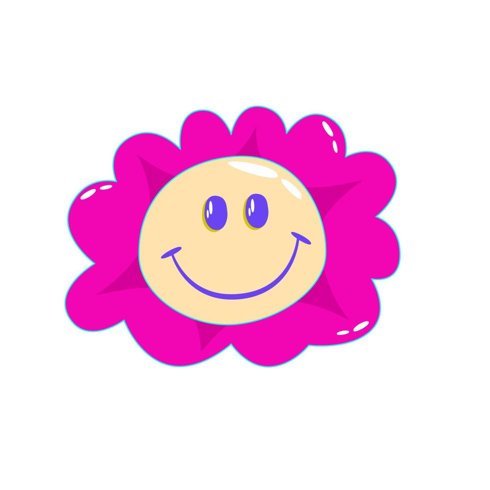 estética retro y2k, sonrisa trippy de ácido psicodélico en flor. Estilo de dibujos animados de los años 70, 80 y 90. conjunto elemento sonrisa emoji. ilustración vectorial creativa. personaje de dibujos animados divertido. estética del arte pop y2k. vector