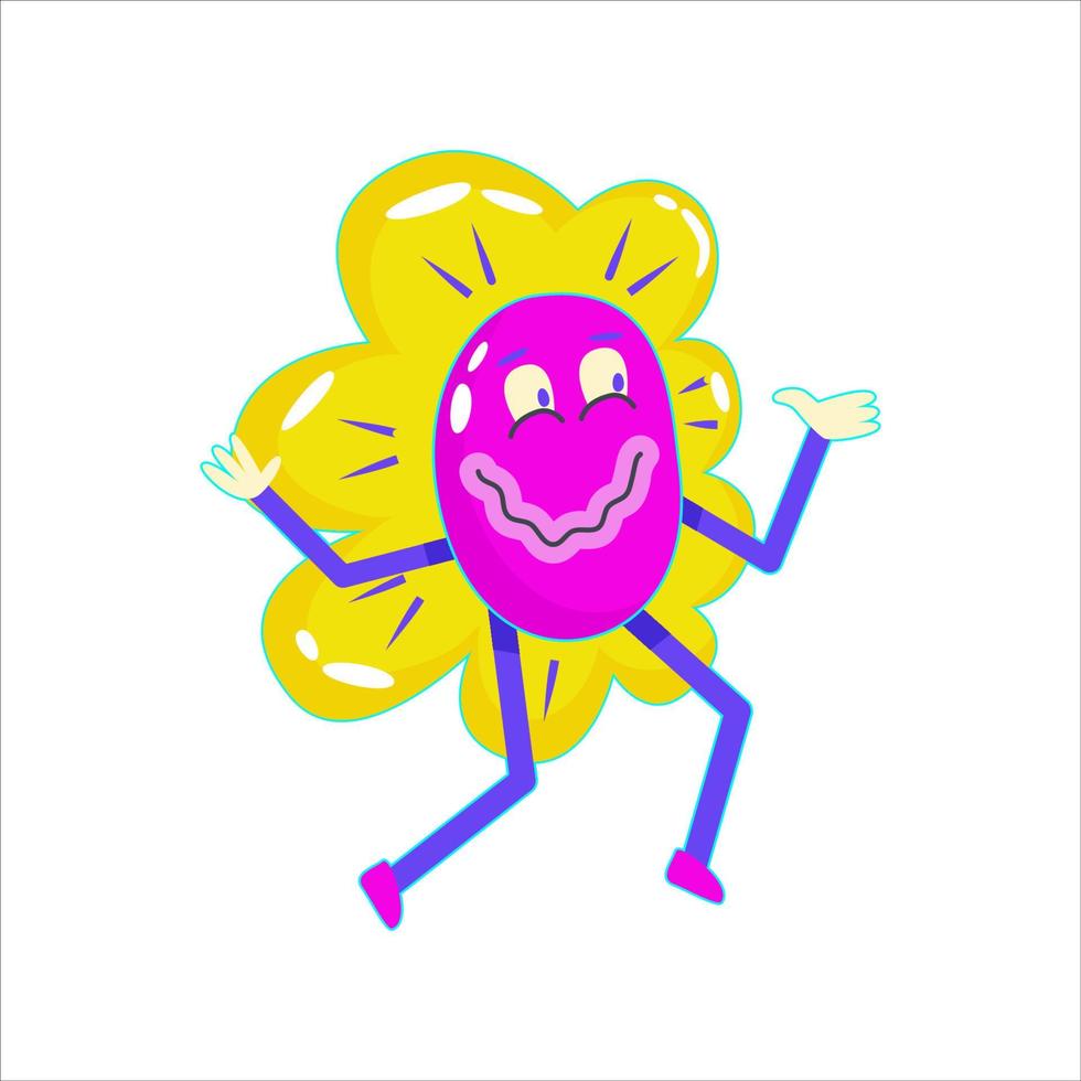 sonrisa contemporánea en estilo cómico retro. emociones psicodélicas sonríen carácter. diseño abstracto retro moderno. cara feliz. emoji de personaje de flor de margarita redonda. vector