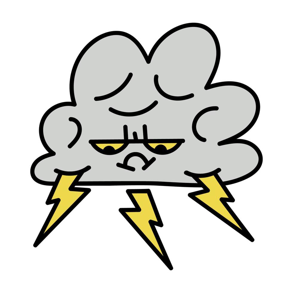 Cartoon storm cloud with lightnings. Vector thundercloud illustration.