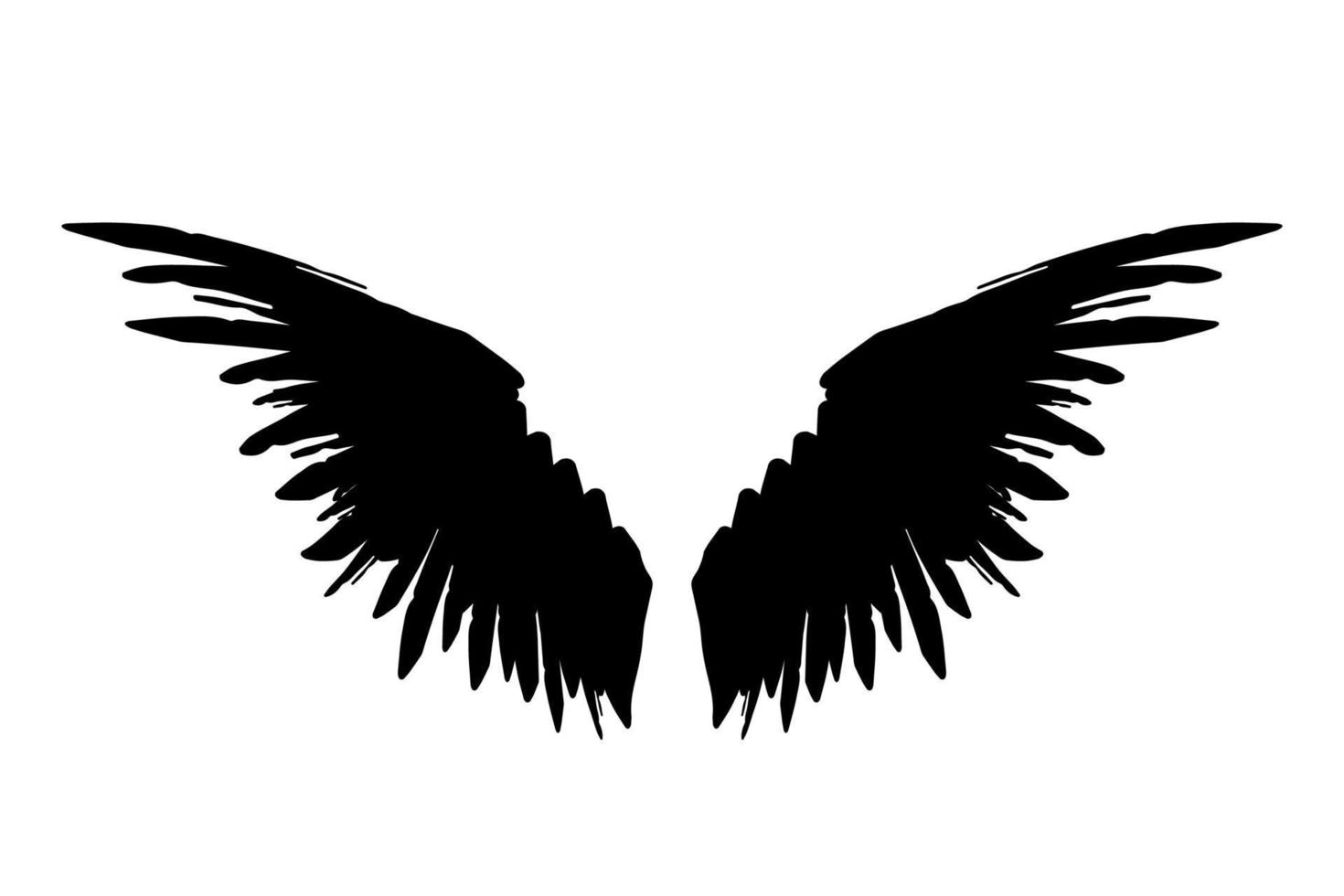 Pair of black raven wings isolated on white background. Vector ink wings illustration.