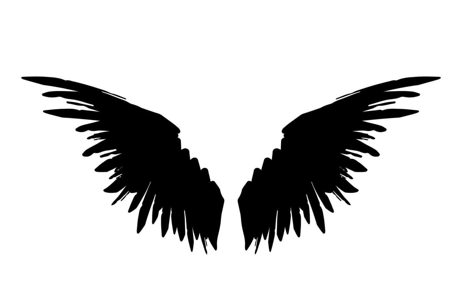 Pair of black raven wings isolated on white background. Vector ink wings illustration.