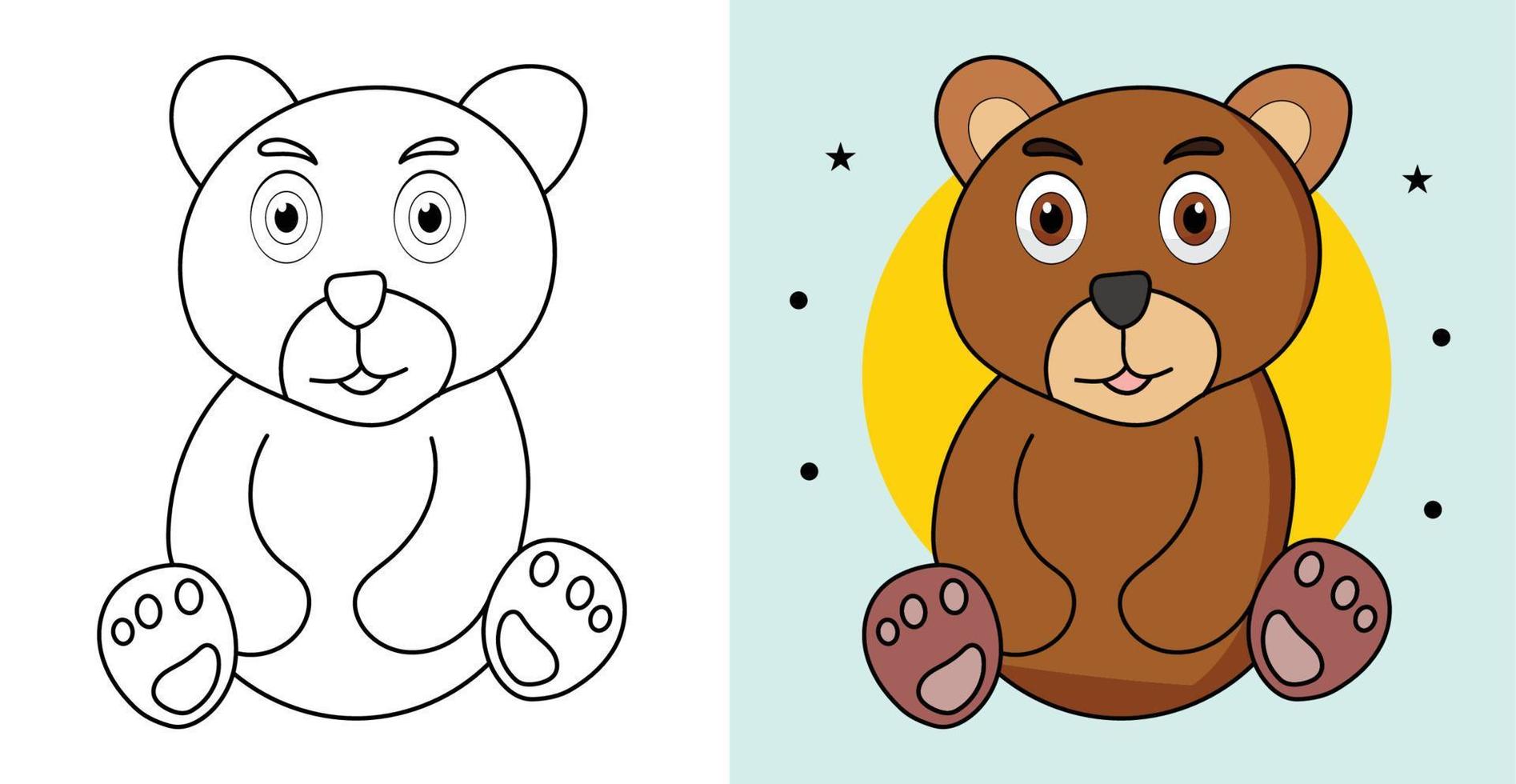 Hand-drawn outline brown Teddy Bear illustration cartoon character vector coloring page for kids