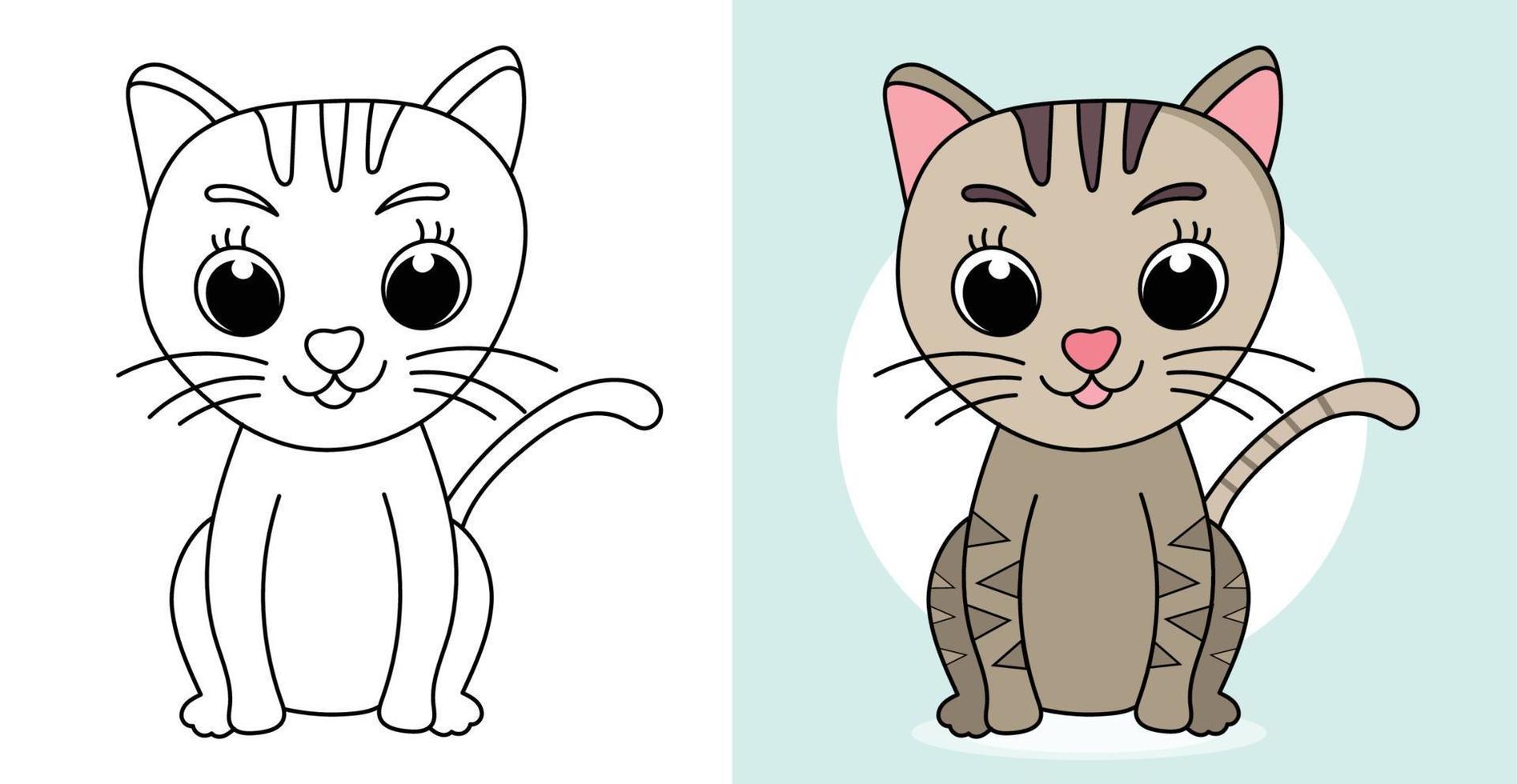 Hand-drawn outline pet cute cat illustration Kitten cartoon character vector coloring page for kids