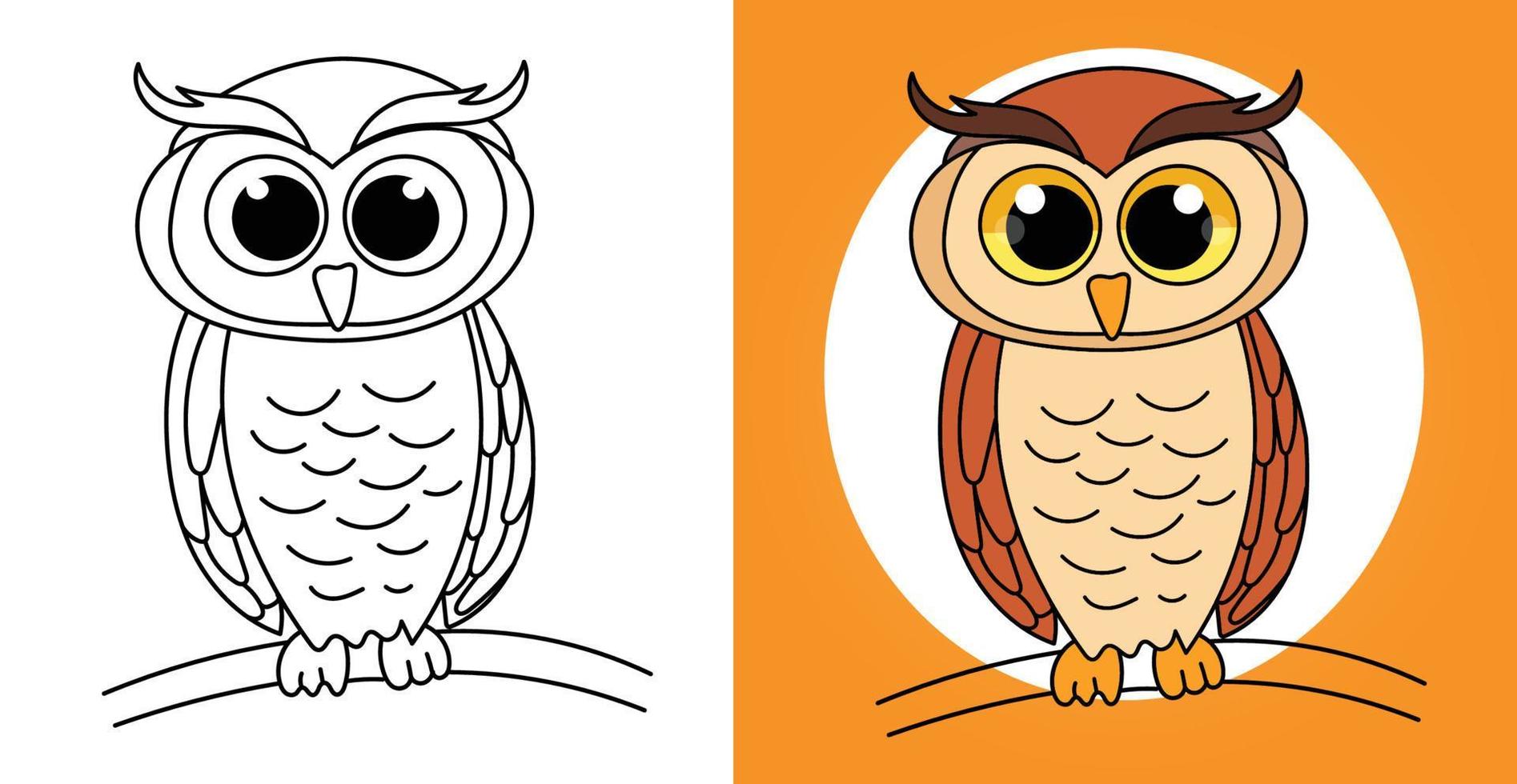 contorno dibujado a mano aves nocturnas búho ilustración personaje de dibujos animados vector página para colorear para niños