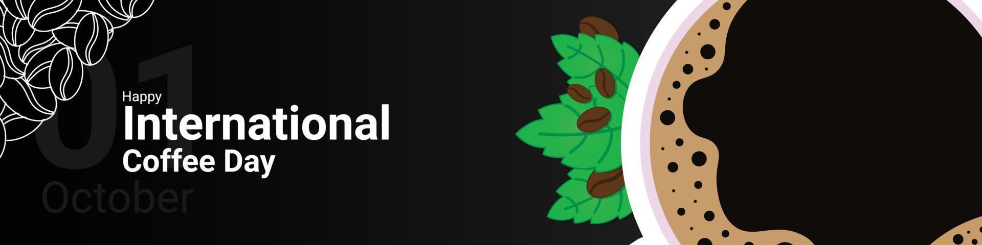 coffee cup banner with coffebean and leaves decoration, to commemorate international coffee day vector