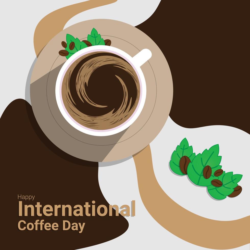 coffee cup banner with coffebean and leaves decoration, to commemorate international coffee day vector