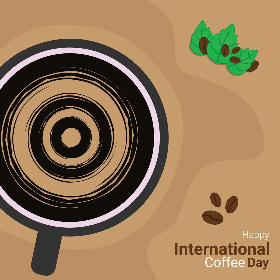 coffee cup banner with coffebean and leaves decoration, to commemorate international coffee day vector