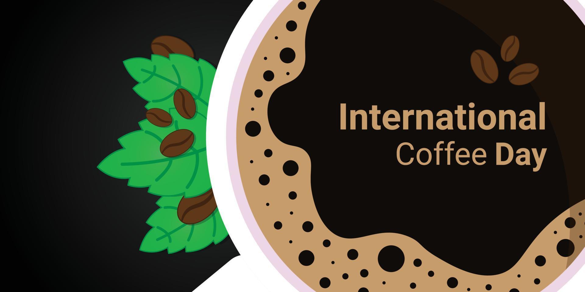 coffee cup banner with coffebean and leaves decoration, to commemorate international coffee day vector