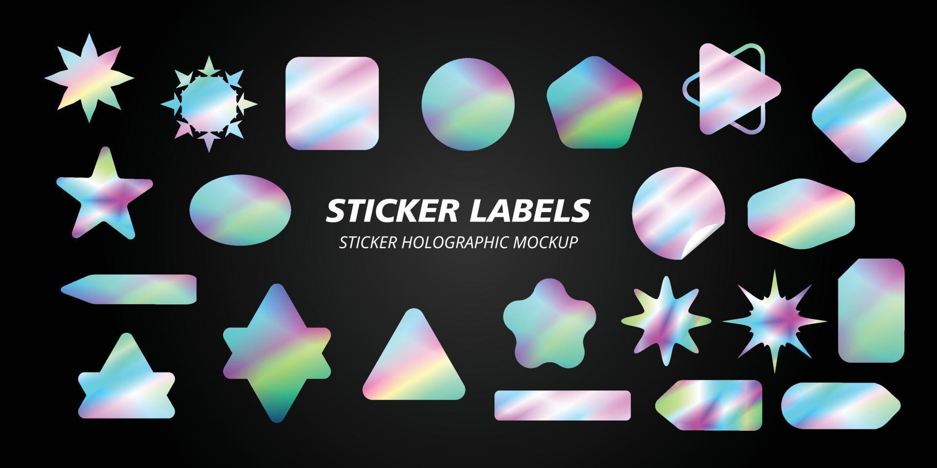 sticker holographic . hologram label with various shapes. Sticker shapes for design mockups. holographic sticker for preview tags, labels, vector illustration