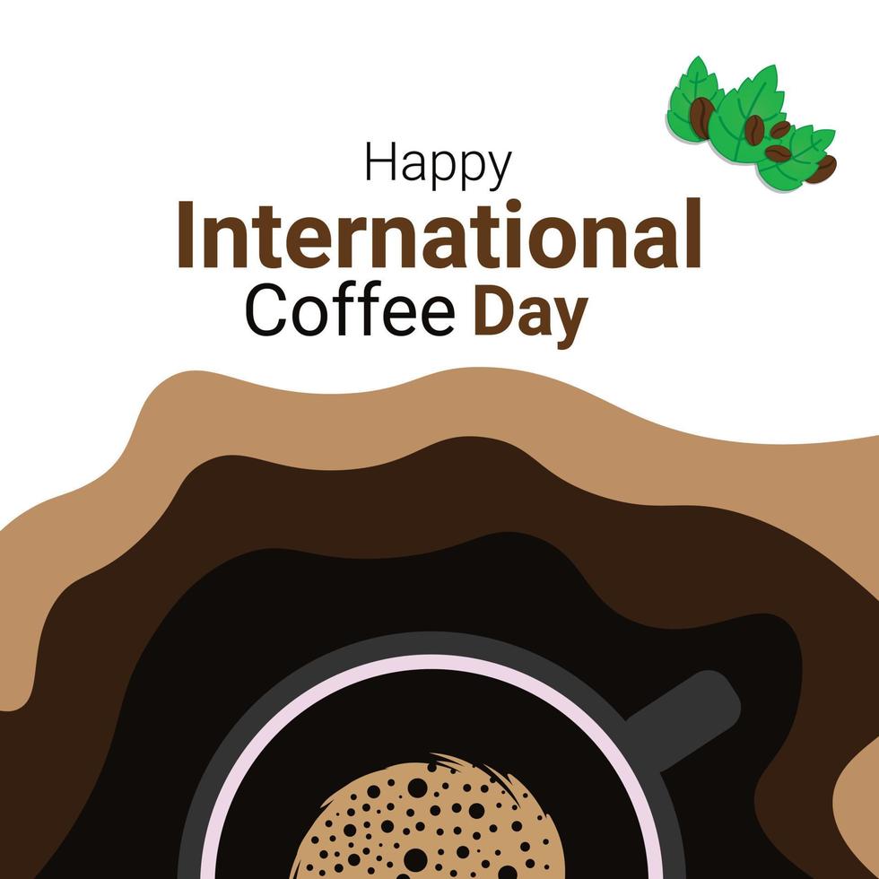 coffee cup banner with coffebean and leaves decoration, to commemorate international coffee day vector