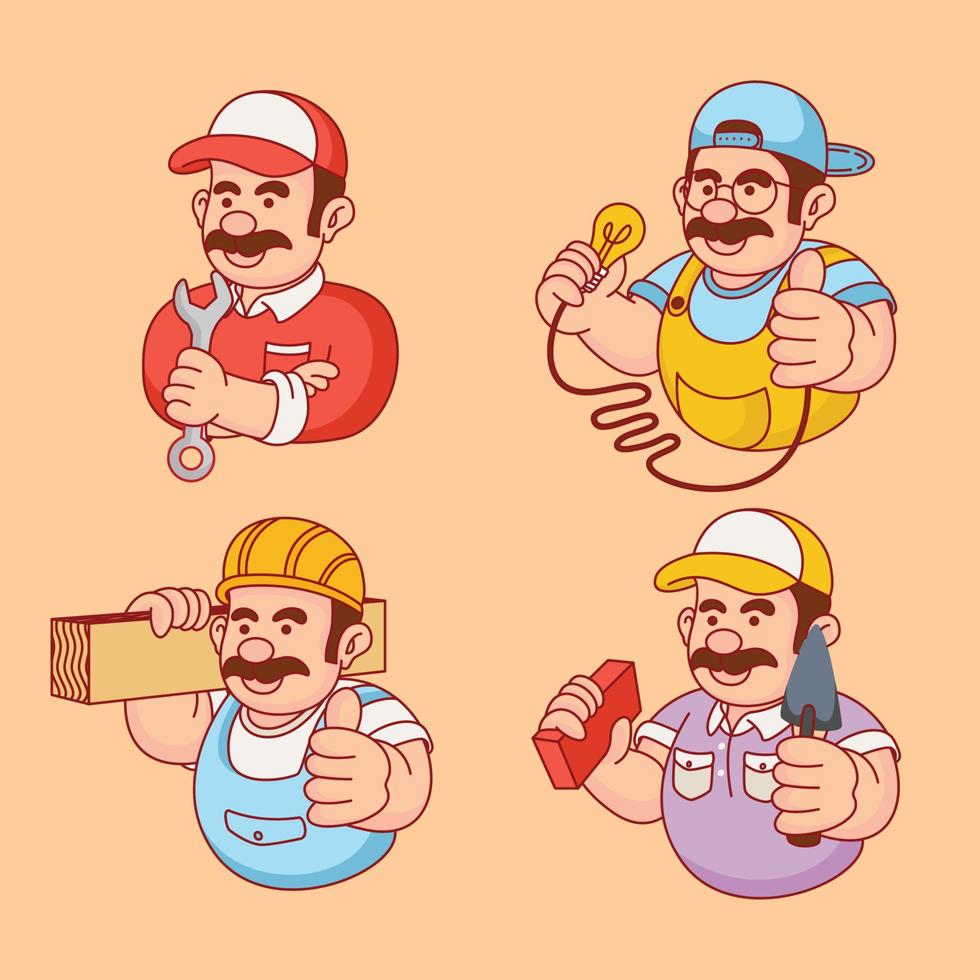 Crafrsman character set in flat cartoon style vector