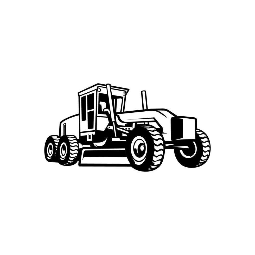 Silhouette of motor grader, monochrome illustration vector