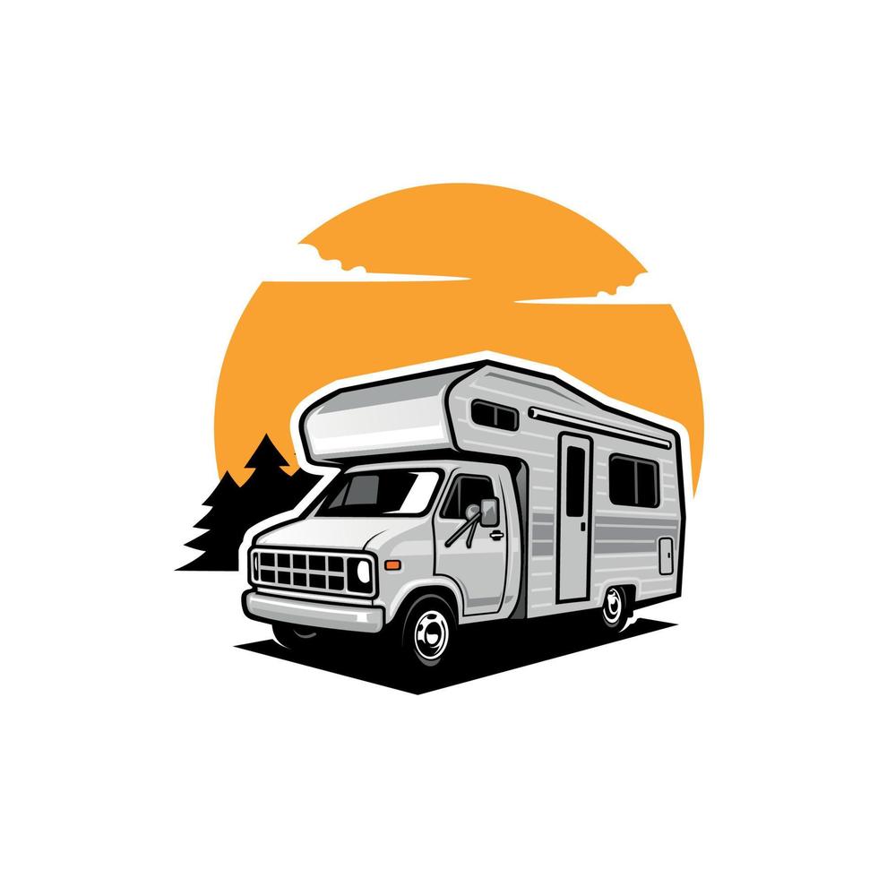 retro rv camper coche ilustración logo vector