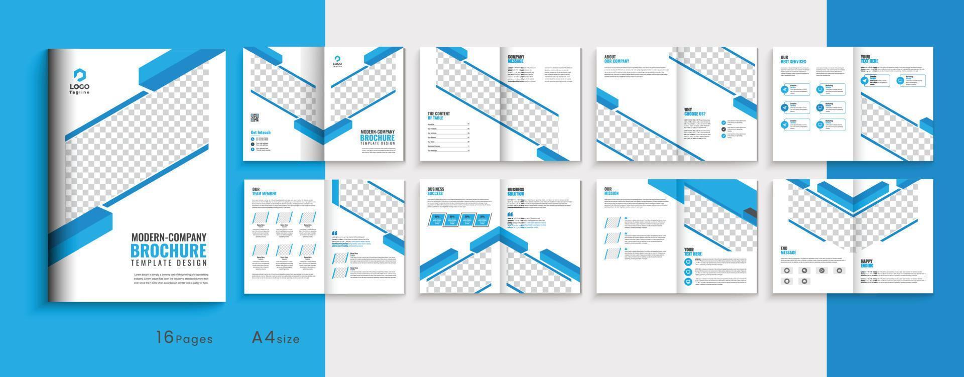 perfil de la empresa corporativa diseño de plantilla de folleto bifold empresarial de varias páginas, perfil empresarial de 16 páginas, diseño de folleto, folleto bifold moderno plantilla totalmente editable vector