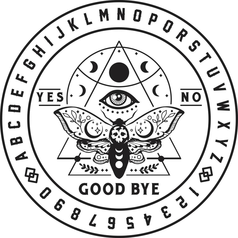 Ouija board with Death's Head Moth vector