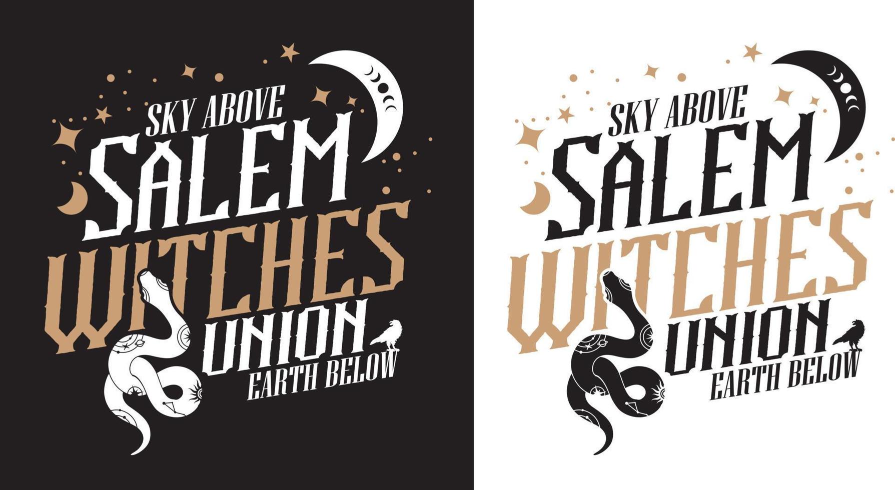 Salem Local Witches Union. Crescent moon and snake. Surrounded by stars. Halloween Vector and Clip Art