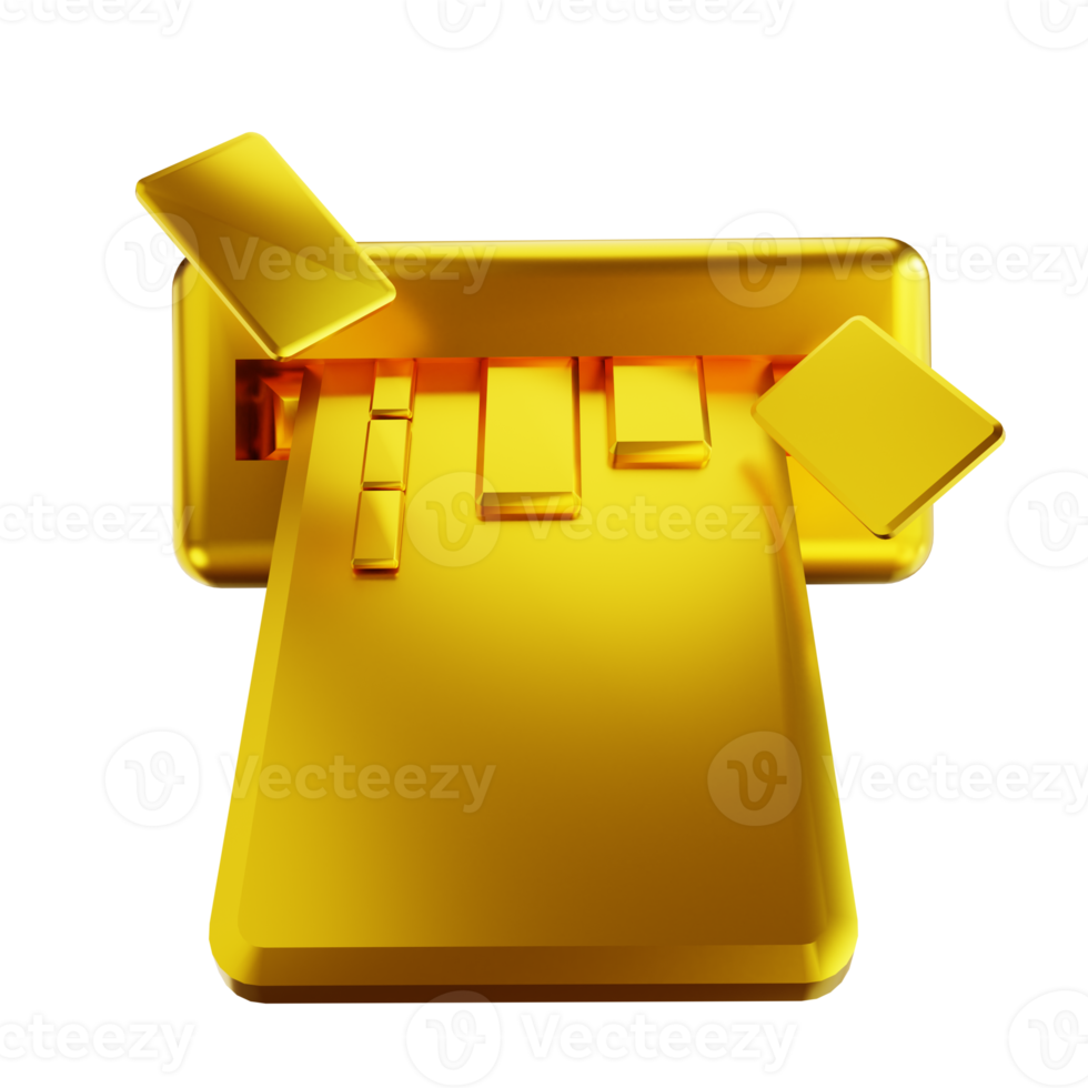 3D illustration golden credit card and atm png