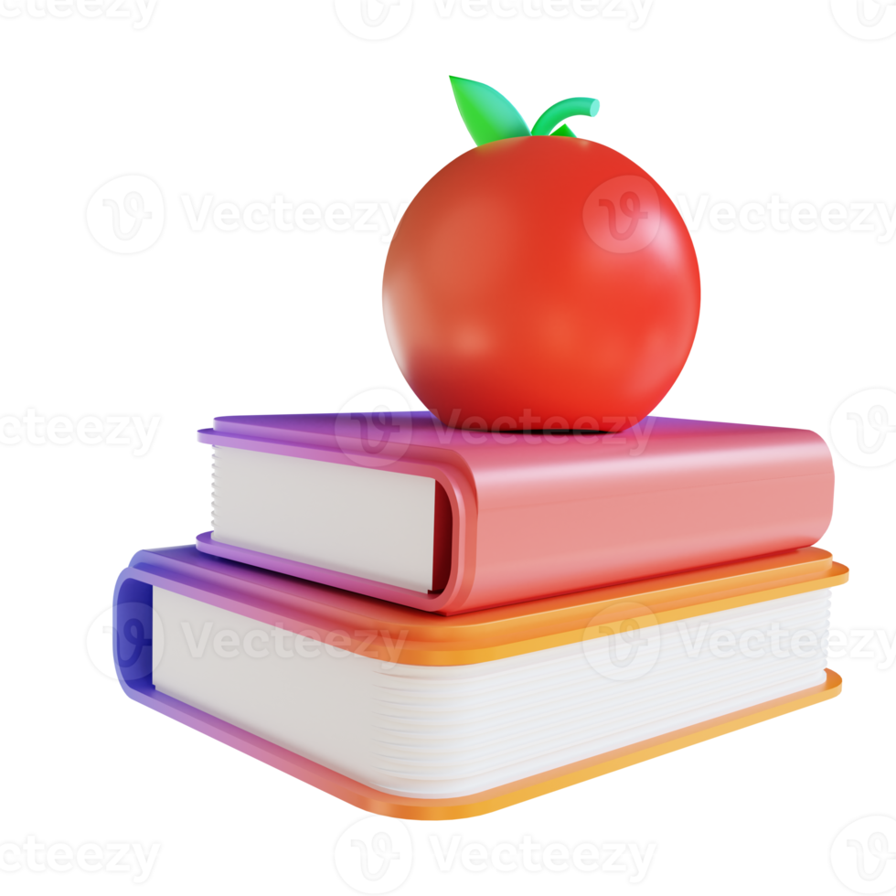 3D illustration colorful book and apple png