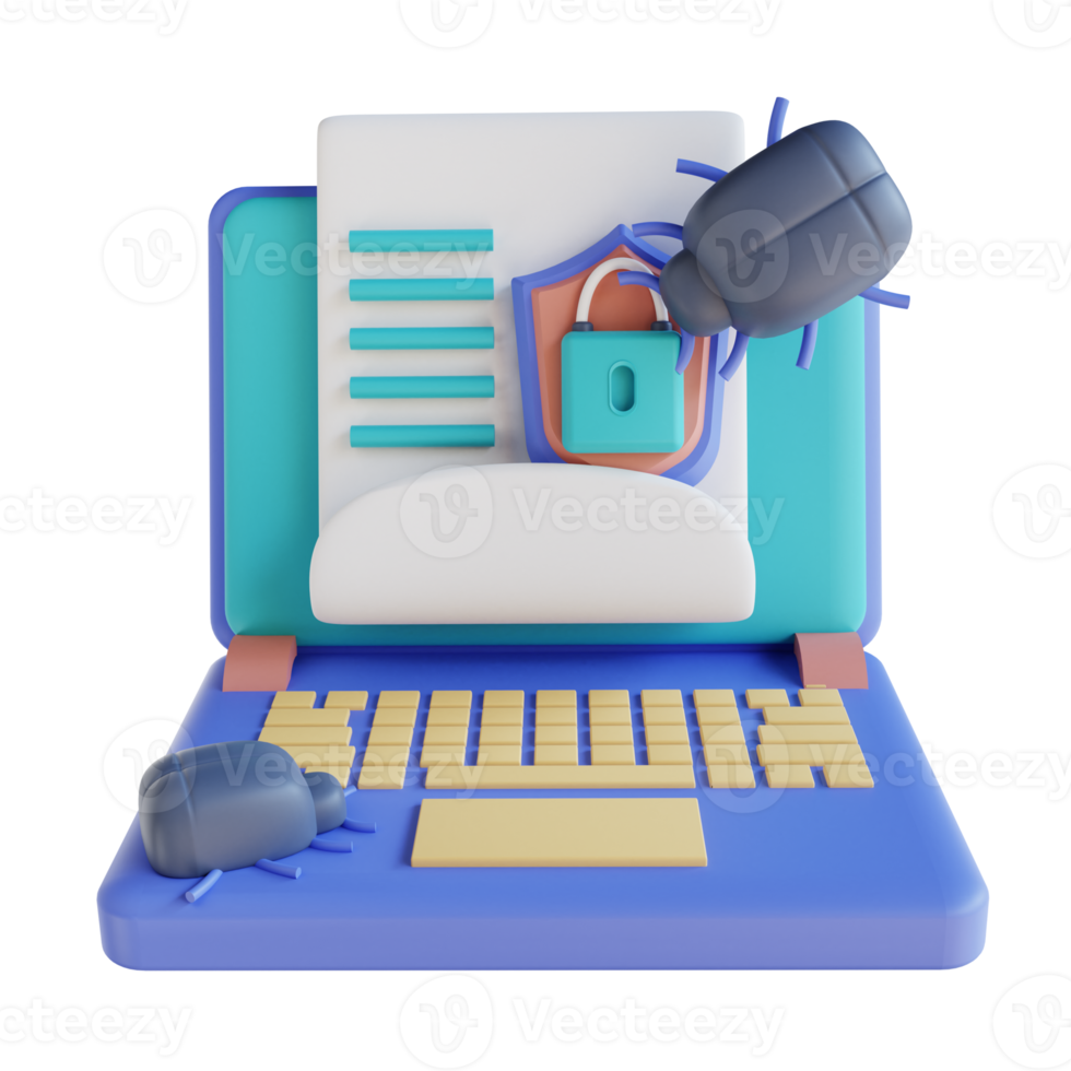 3D illustration virus laptop document security png