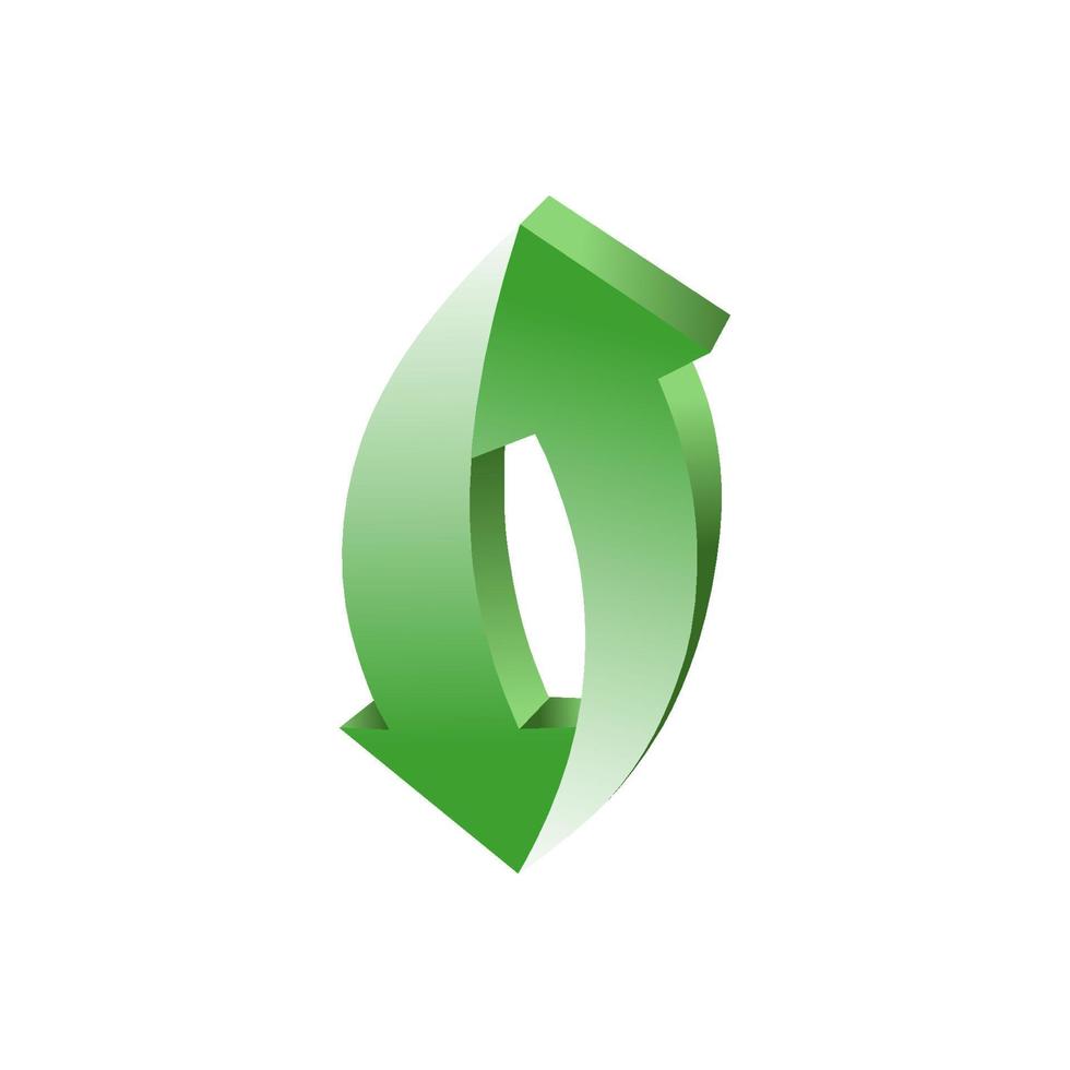 Green recycle sign. Two black arrows circulate. Re-create new materials. Vector illustration recycle symbol