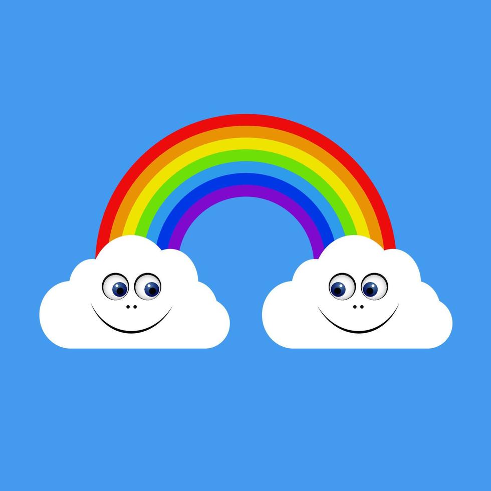 Rainbow and clouds isolated on blue background vector
